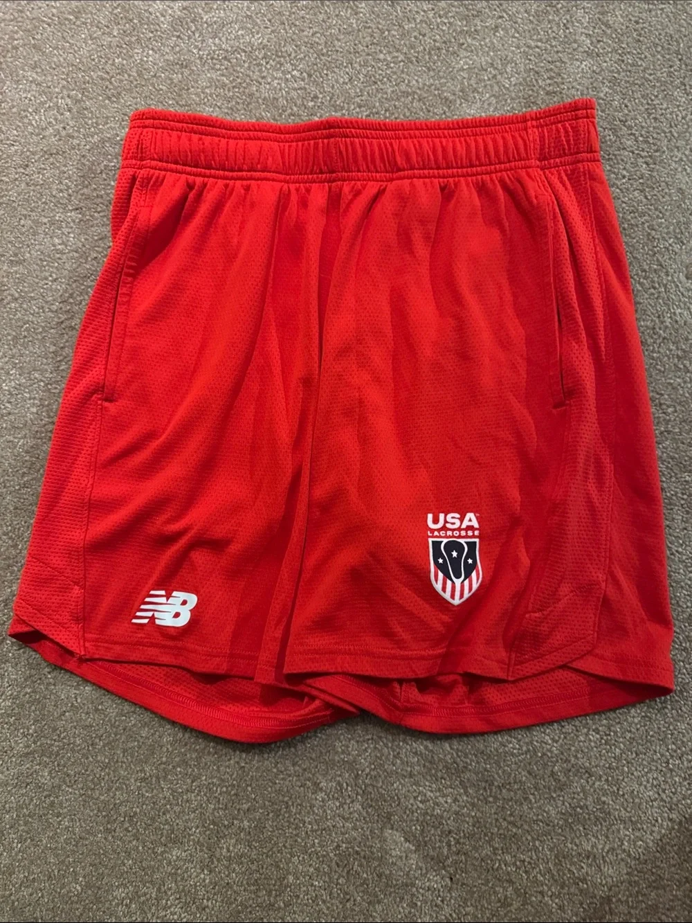 New Balance Red Men's Athletic Lacrosse Shorts with USA Shield